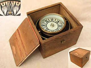 Mid 19th century Mariners small gimbaled boat compass in oak box